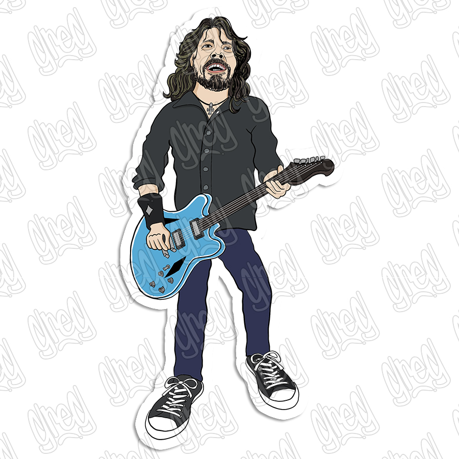 Dave Grohl cartoon sticker by Greg Culver and Hot Wing Designs