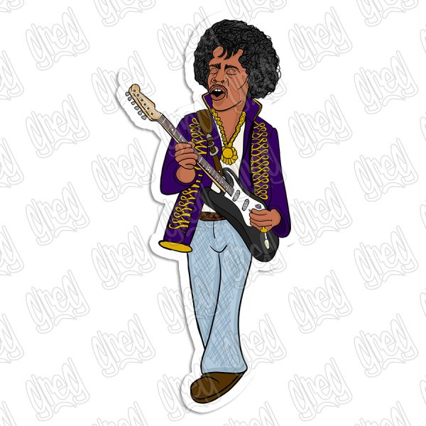 Jimi Hendrix cartoon sticker by Greg Culver and Hot Wing Designs