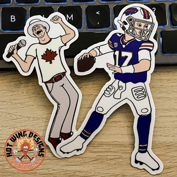 Josh Allen and Gord Downie stickers by Hot Wing Designs.