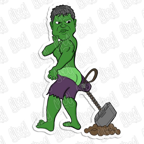 Hulk cartoon sticker by Hot Wing Designs.