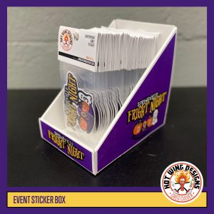 Hot Wing Designs promotional sticker box.