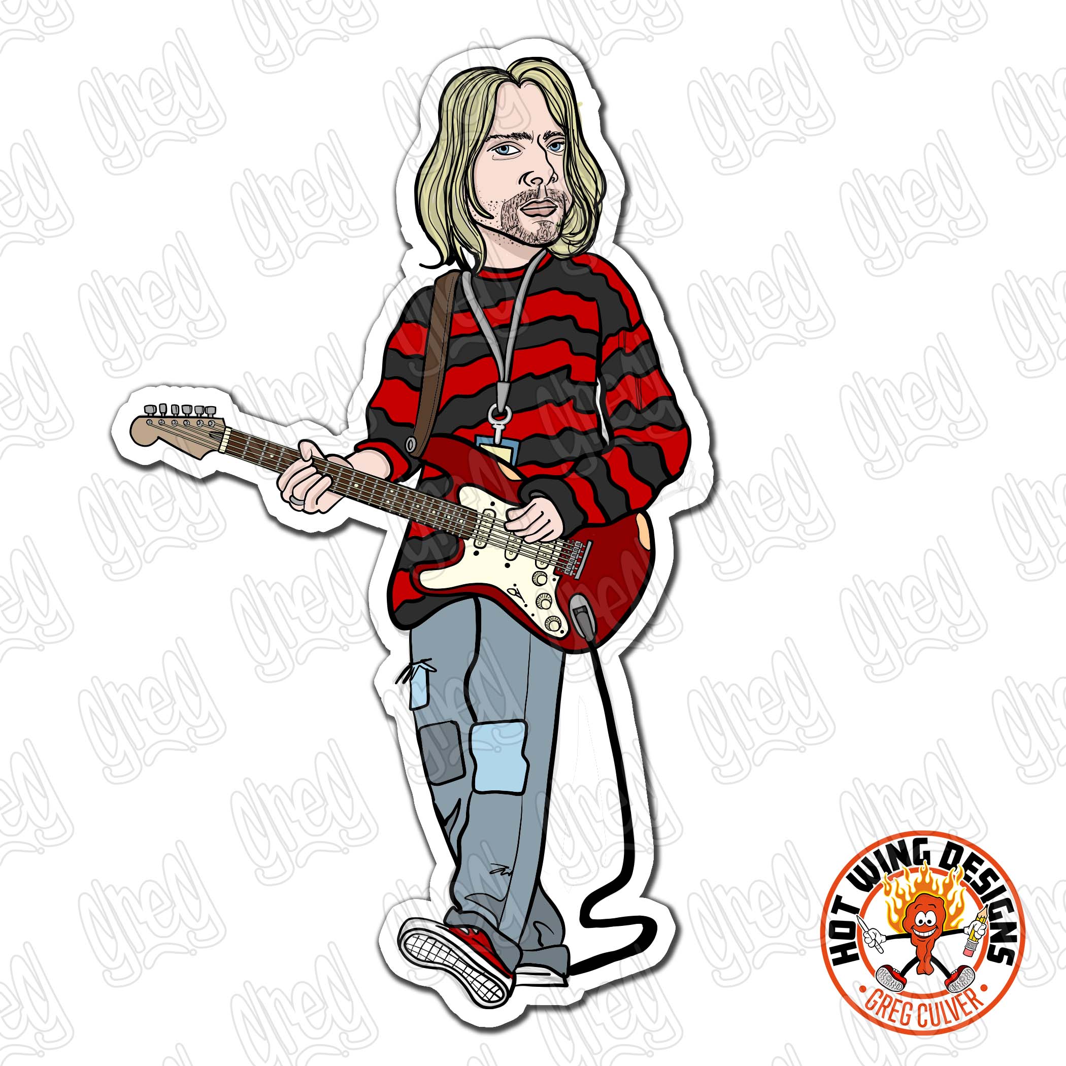 Kurt Cobain cartoon sticker by Hot Wing Designs