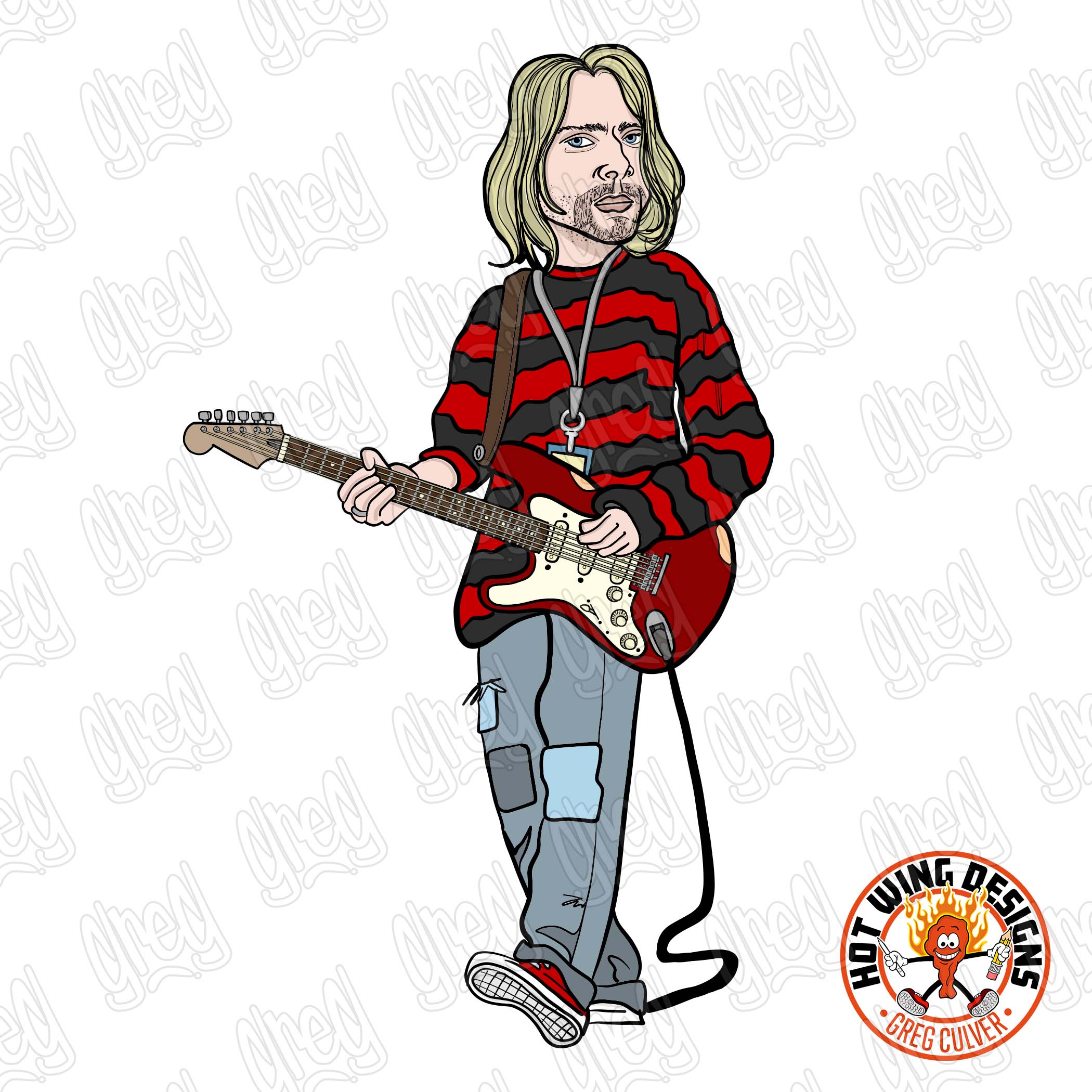 Kurt Cobain cartoon by Greg Culver and Hot Wing Designs