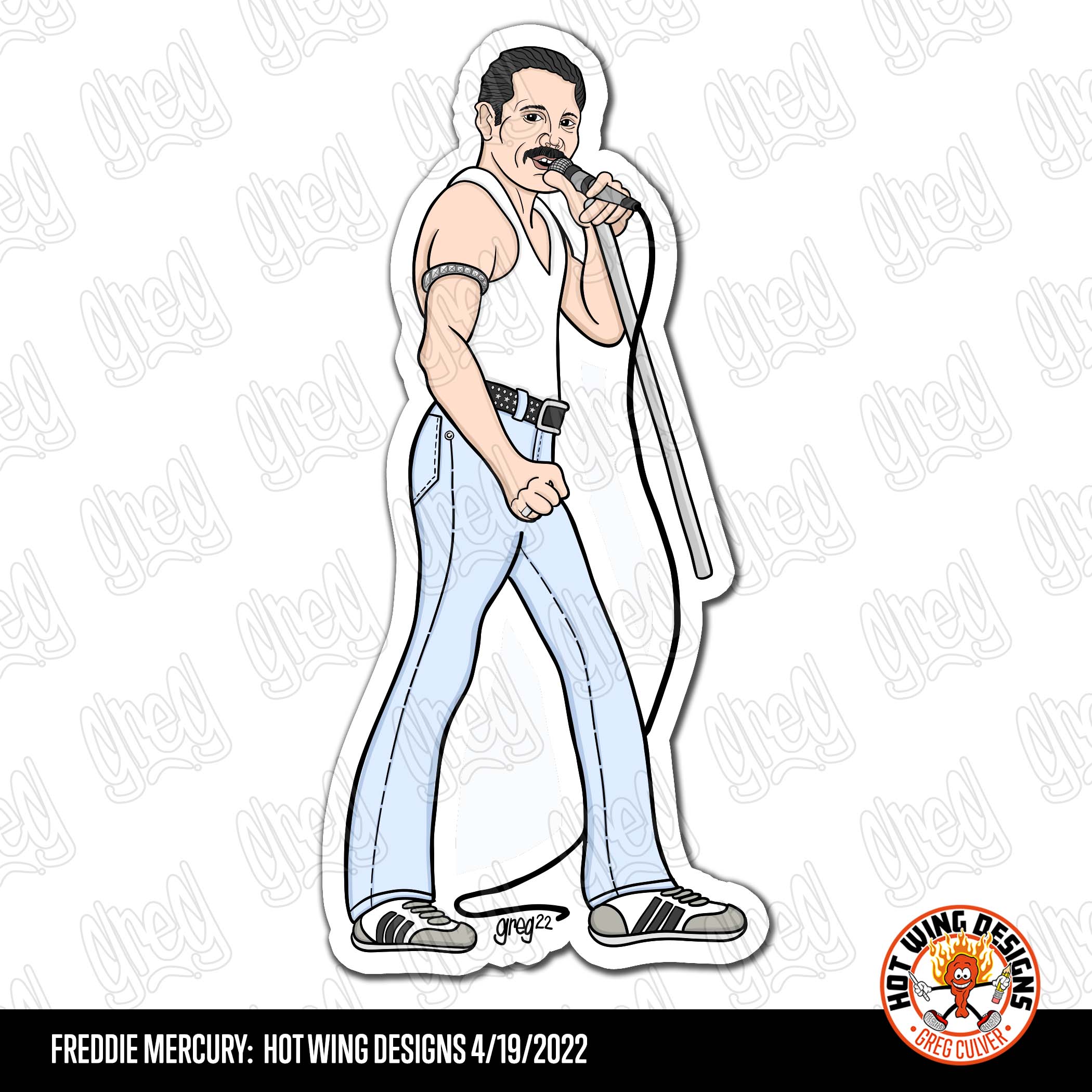 Freddie Mercury cartoon sticker by Hot Wing Designs
