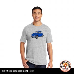 1972 Volkswagen Beetle T-shirt by Hot Wing Designs. Shown in Heather Gray.